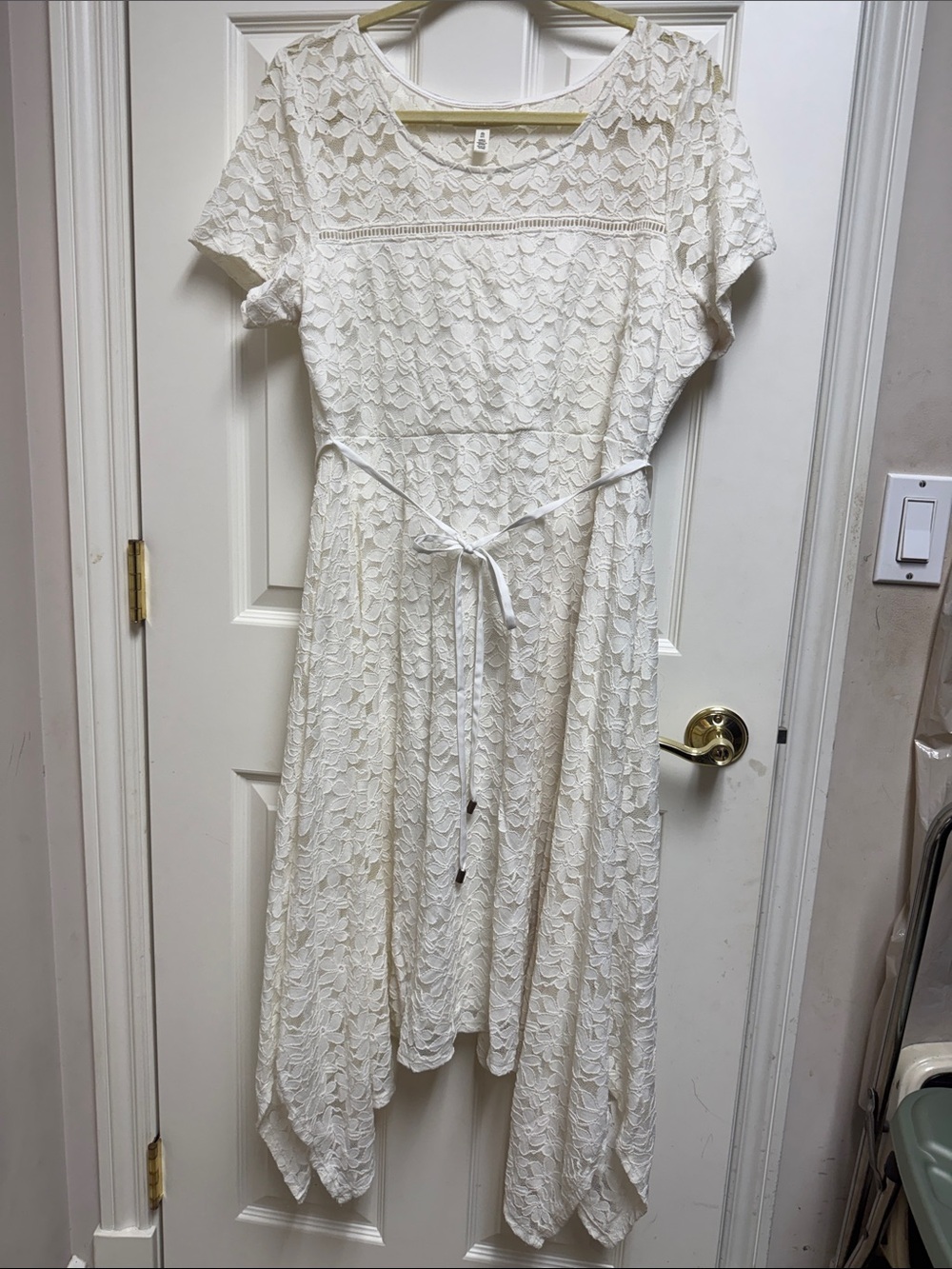 Jessica Simpson Ivory Lace Asymmetrical Hem Midi Dress